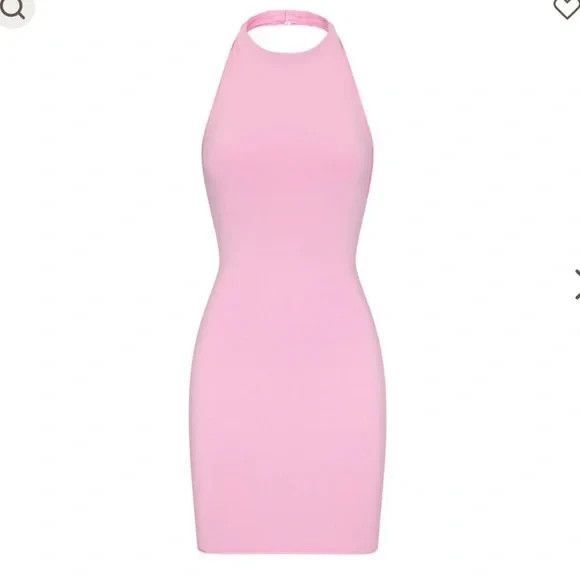 SKIMS Cotton Twist Candy Pink Halter Mini Bodycon  Dress Women's Size Large - Picture 1 of 6